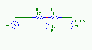 T-pad attenuator circuit schematic diagram