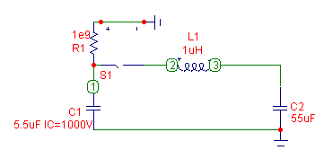 Circuit Schematic for a CLC Resonant Charging Circuit Where the Initial Capacitor is Much Smaller Than the Load