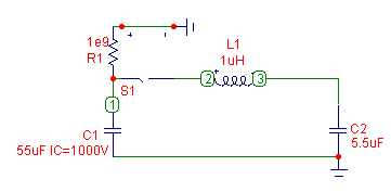 Circuit Schematic for a CLC Resonant Charging Circuit Where the Initial Capacitor is Much Larger Than the Load